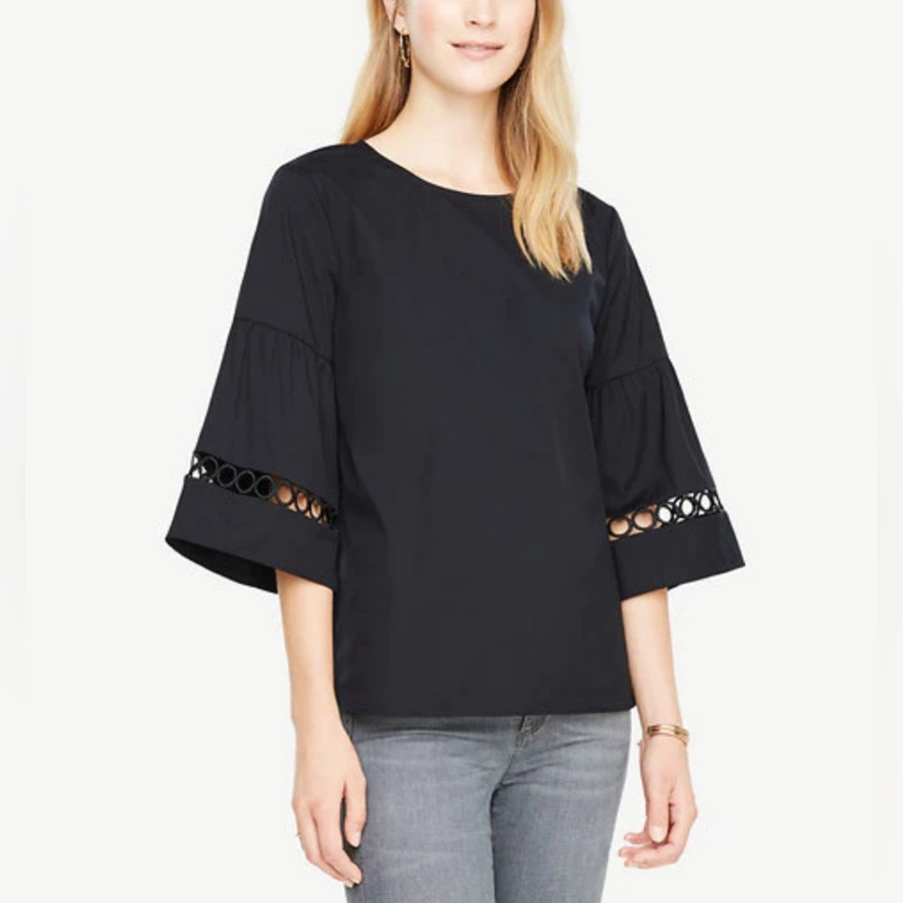 The Limited Blouse flare sleeve top with circle lace insets Black Size Petite XL